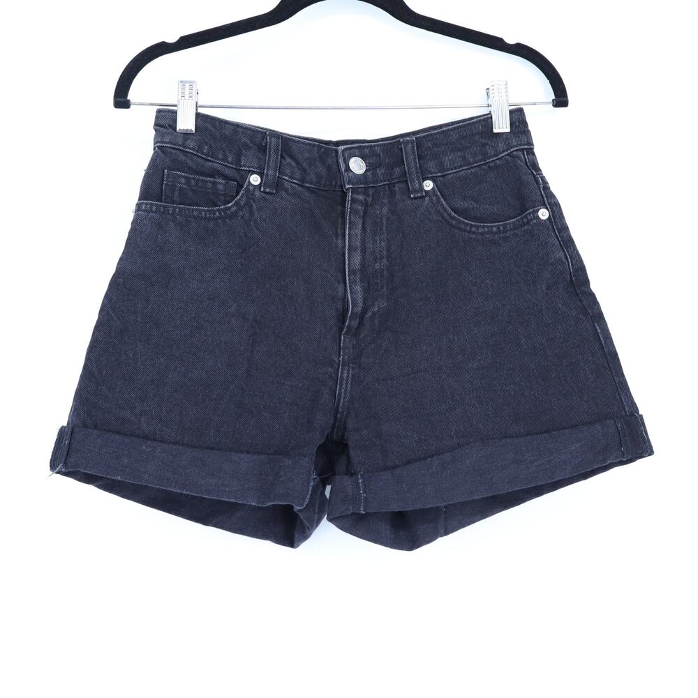 MANGO Mom Fit Denim Shorts Black High Rise Relaxed Rolled Cuff Preppy Women's 4